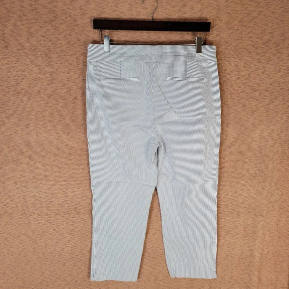 Hilary Radley Cropped Ankle Pants Blue Striped Elastic Pull On Pants Nautical Lg - Picture 3 of 3